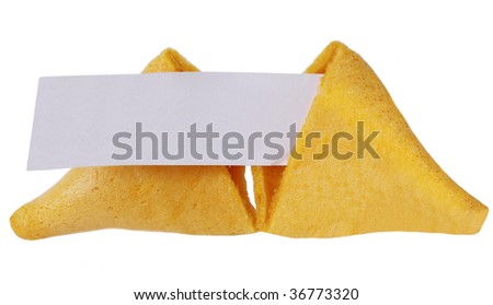 Broken fortune cookie in halves with blank message