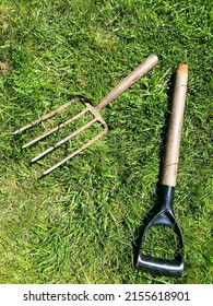 A Broken Garden Fork, The Handle Has Snapped Off.