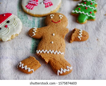 Broken Gingerbread Man Cookie, Selective Focus