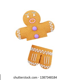 Broken Gingerbread Man On White Background