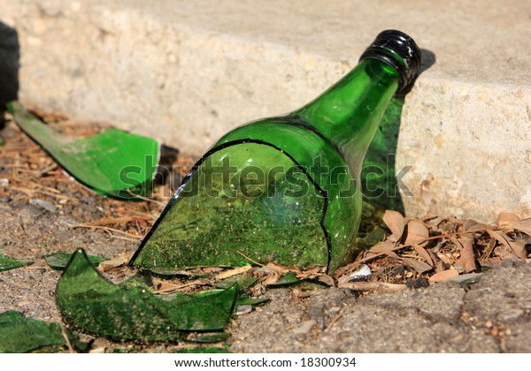 Broken Glass Bottle On Pavement Stock Photo (Edit Now) 18300934