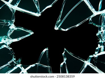 broken glass isolated black background