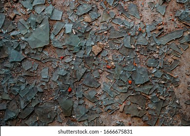 Broken Glass On Floor Background, Top View, Abstract