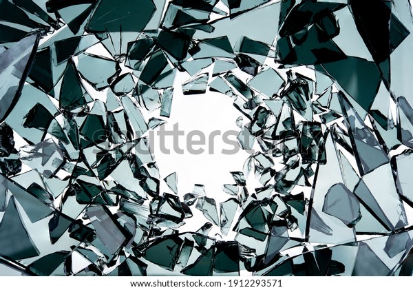 Broken glass on white background ,\
photo hi resolution texture decoration backdrop object\
design