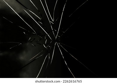 Broken Glass Overlay Photo Effect. Photo overlay with Shattered, Damaged, Cracked Surface Effect. Sharp Lines on Clear Glass. Abstract Background for Design, Art, Photography. Grunge Image Filter.