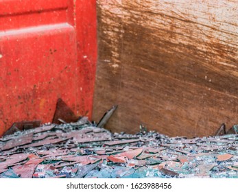 Broken Glass Panes For Recycling In A Container