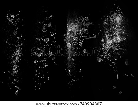 Broken Glass Particles Falling and thrown