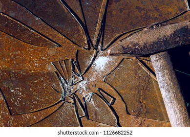 Broken Glass Against Rusty Metal Background Stock Photo 1126682222