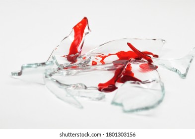 Broken Glass Shards With Blood 