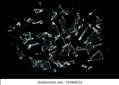 broken glass with sharp Pieces over black 