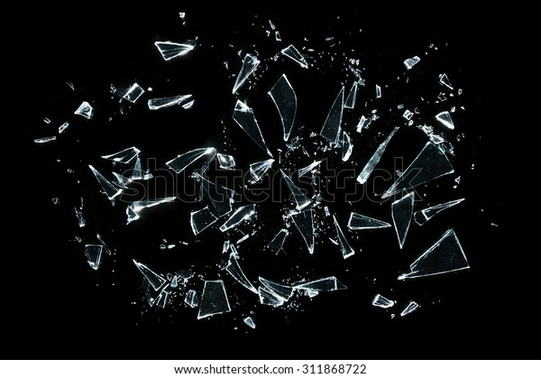 broken glass with\
sharp Pieces over black 