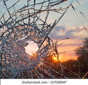 broken glass at sunset