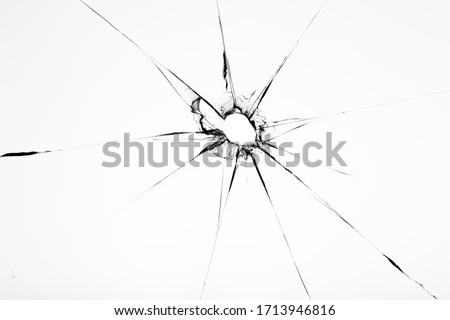 Broken glass texture with hole in center isolated on white background