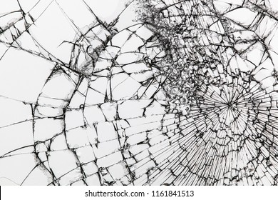 Broken glass texture on white background
