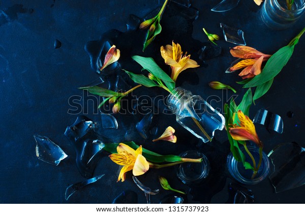 Broken Glass Vase Yellow Flowers Spring Stock Photo Edit Now