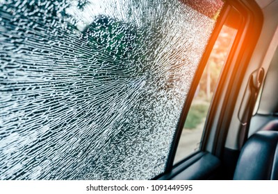 Broken Glass Window Car Damaged Has Accident 