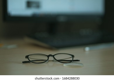 Broken Glasses On Table .