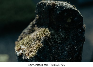 Broken Granite Stone Column In Latvian Cemetery, Close Up	