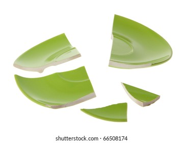 Broken Green Plate On White Background