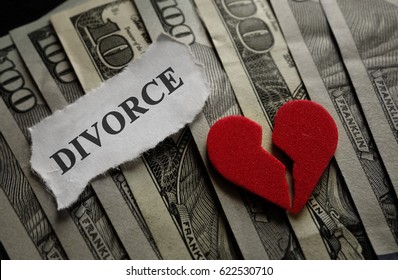 Broken Heart With Divorce Paper Note On Money                            