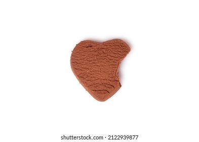 A Broken Heart. A Half-bitten Chocolate Heart-shaped Cookie