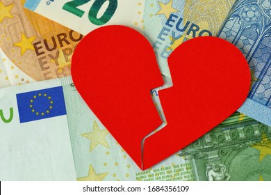 Broken Heart On Euro Banknote - Concept Of Love And Money Relationship