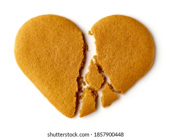 Broken Heart Shaped Gingerbread Christmas Cookie Isolated On White Background