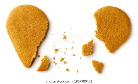 Broken Heart Shaped Gingerbread Christmas Cookie Isolated On White Background