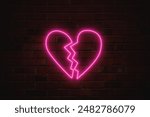 broken heart symbol, sadness, breakup neon glowing hd