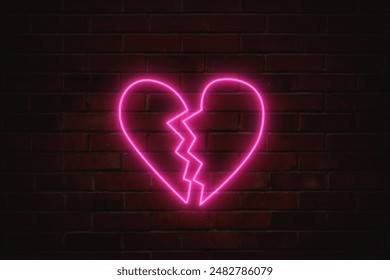 broken heart symbol, sadness, breakup neon glowing hd