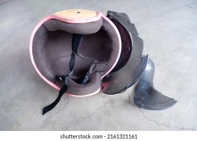 Broken helmet lying on the floor