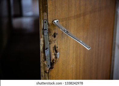 Broken home doors after burglary. Home insurance concept
