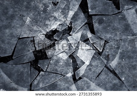 Broken ice shards on ground in winter