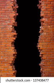 Broken into a brick wall with a black field