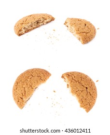 Broken into pieces round cookie isolated over the white background - Shutterstock ID 436012411