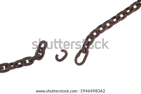 broken iron chain isolated on white background