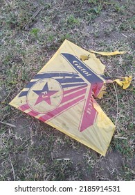 Broken Kite On The Ground After Getting Used By Kids At The Field In The Afternoon At Prambon, July 28 2022