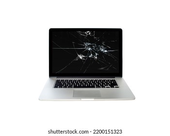 Broken Laptop Screen On White Background