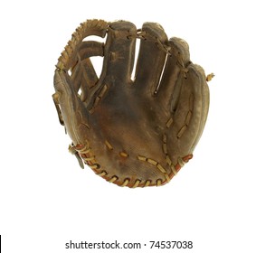 Broken In Leather Baseball Glove Isolated On White