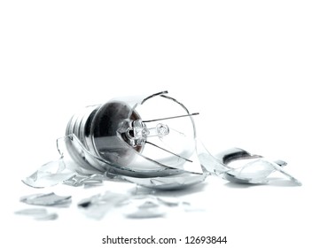 Broken Lightbulb On White Background