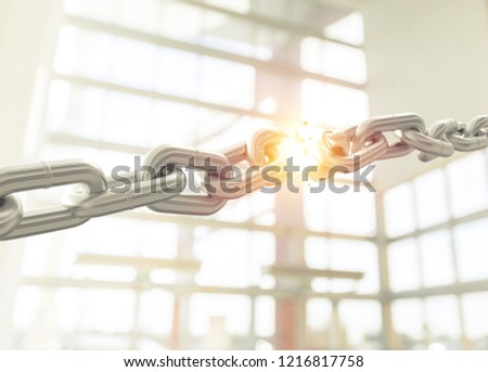 Broken metal chain on  background