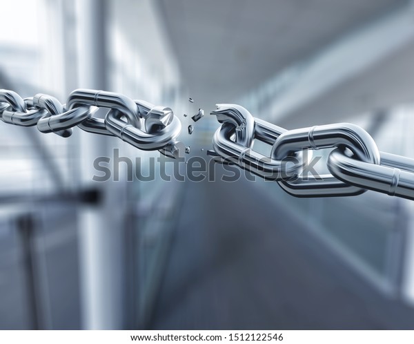 Broken metal chain on\
background