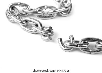 broken metal chain on white background - Shutterstock ID 99477716