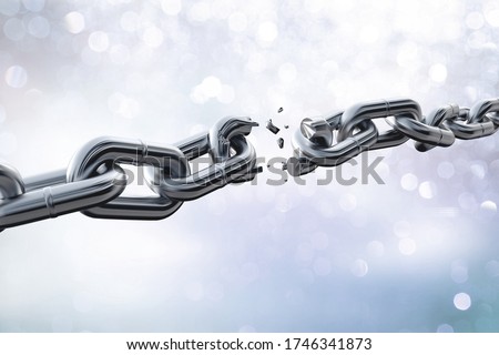 The broken metal chain on white background
