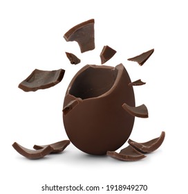 Broken milk chocolate egg on white background - Powered by Shutterstock