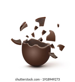 Broken Milk Chocolate Egg On White Background