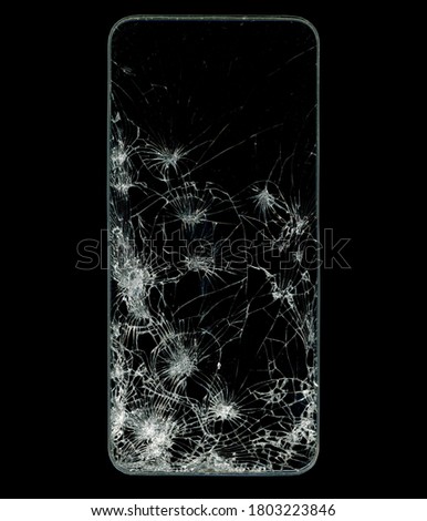 Broken mobile phone screen, fractured glass