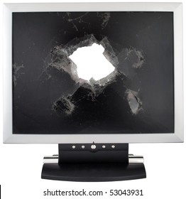 Broken Monitor With A Hole In The Middle.