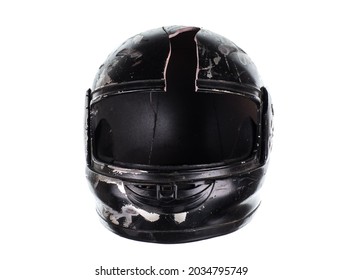 broken motorcycle helmet isolated on white background