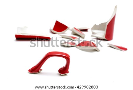 Broken mug in pieces.